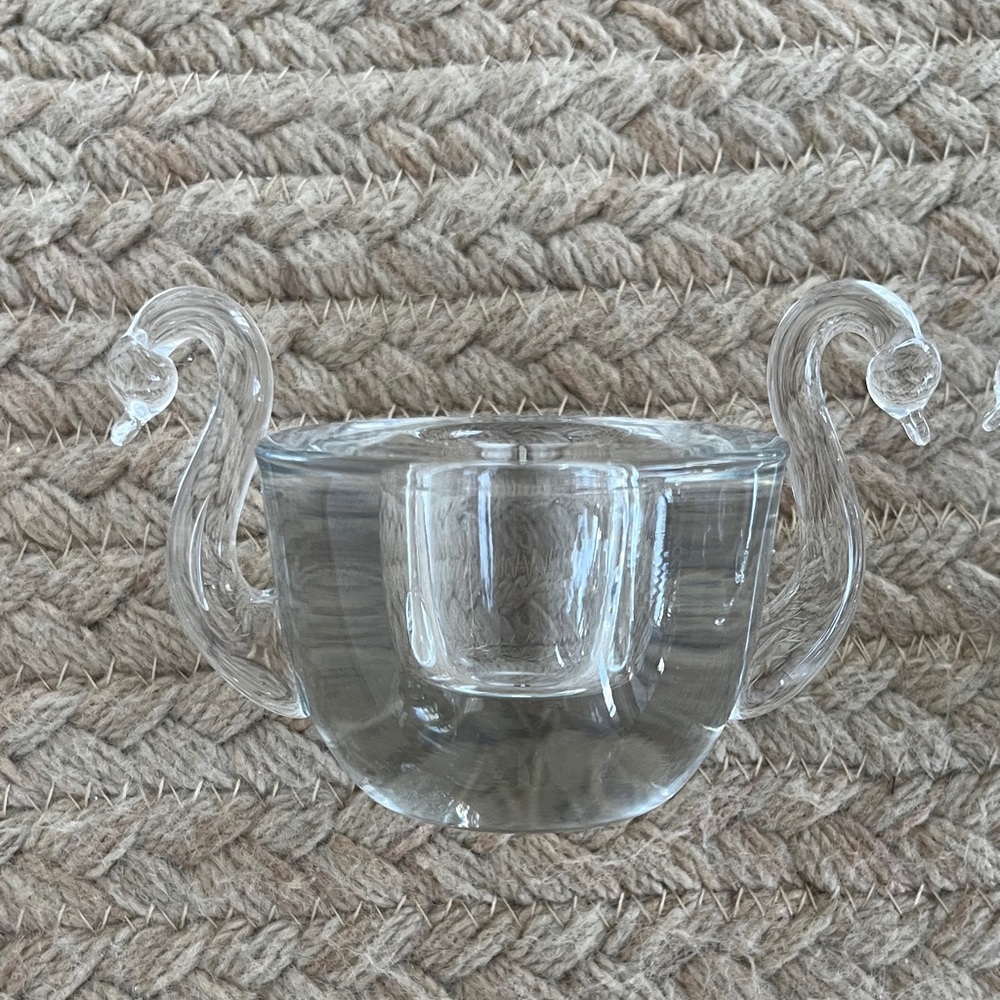 Pair of Clear Glass Vintage Swan Candle Holders - Perfect for Valentine's Day